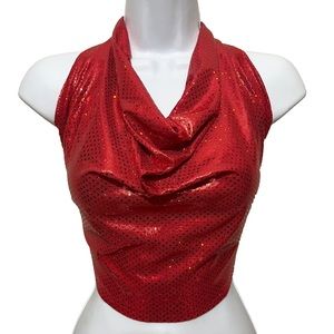 Clearance! Metallic Halter Drape Crop Club Dance VIP Bottle Server Rave Festival